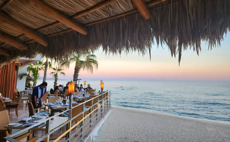 Ocean view from the palapa at sunset