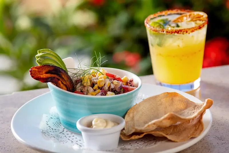 Ceviche with a fresh margarita